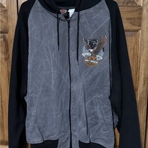 Harley-Davidson Black and Gray Zip-Up Hoodie